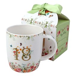 Obrázek pro produkt Narozeninový hrnek "18" v krabičce s mašlí 0,4l