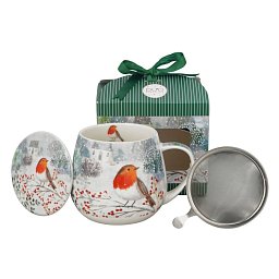 Obrázek pro produkt Hrnek byl. Červenka ve sněhu 0,43l porcelán